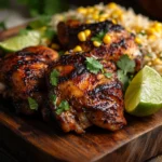 Juicy chipotle chicken thighs grilled to perfection with lime and cilantro garnish
